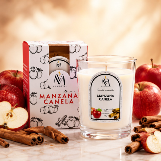 Vela Aromática Manzana Canela MUNDOVEL 170 g | Aroma Cálido, Dulce y Especiado | Decoración y Relajación para el Hogar
