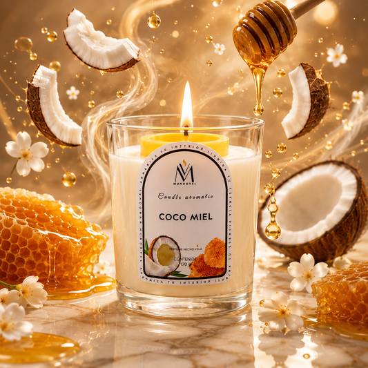 Vela Aromática Premium Coco Miel MUNDOVEL 170g | Aroma Relajante para Hogar y Decoración