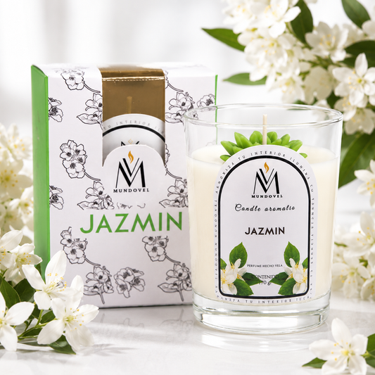 Vela Aromática Premium Jazmín MUNDOVEL 170g | Fragancia Floral Relajante para Hogar