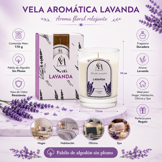 Vela Aromática Premium Lavanda MUNDOVEL 170g | Fragancia Relajante para Hogar y Spa