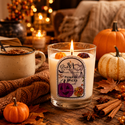 Vela Aromática Premium Pumpkin & Spices MUNDOVEL 170g | Aroma Otoñal Especiado para Hogar