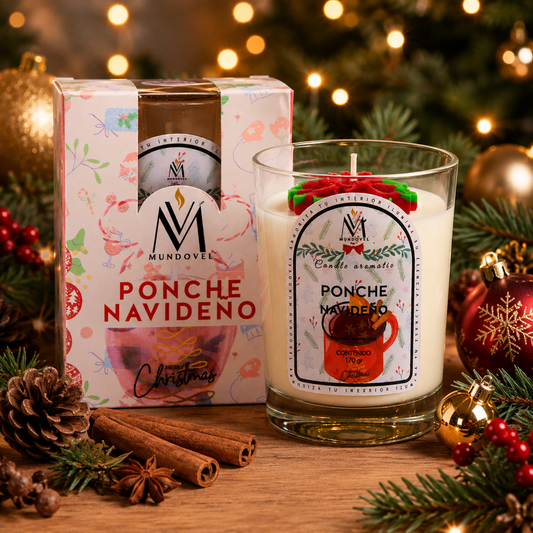 Vela Aromática Premium Ponche Navideño MUNDOVEL 170g | Fragancia Navideña para Hogar y Regalo