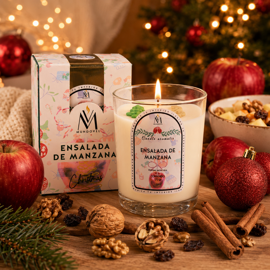 Vela Aromática Premium Ensalada de Manzana MUNDOVEL 170g | Fragancia Dulce y Festiva para Hogar